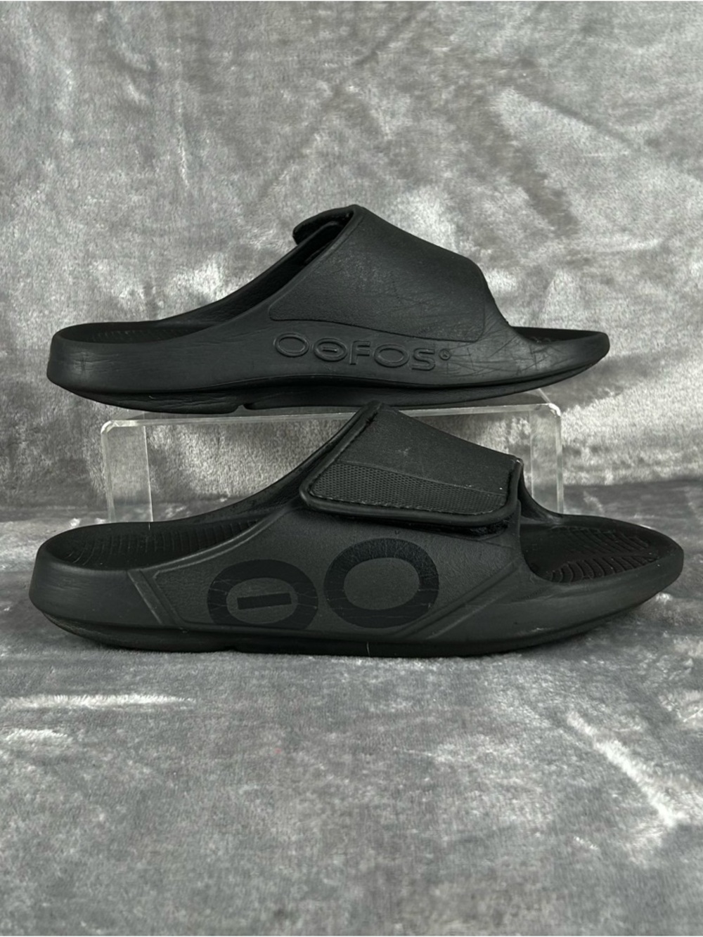 OOFOS OOahh Sport Flex Black Adjustable Strap Recovery Slide Sandals M 9 W 11